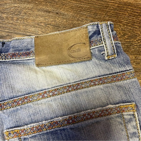 Just Cavalli Embroidered Jeans Straight Leg Contrast Stitch Size 34 Italy 48 - Picture 8 of 16